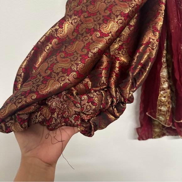 Lime Green and Red Three-Piece Salwar Kameez Heavy Stonework Outfit Size Large - Picture 11 of 12